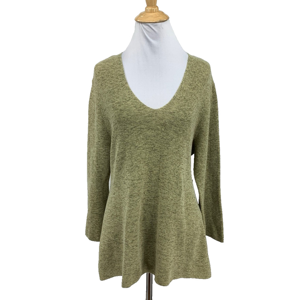 Eileen Fisher Sweater Womens M Medium Herb Organic Cotton 3/4 Bell Sleeve Tunic